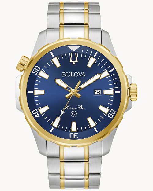 Blue Dial Stainless Steel Bracelet Marine Star 98B384 Bulova